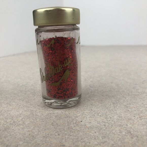 Vintage Shu-mark-up Red Glitter Double Plated Glass‎ Jar USA Made - Picture 1 of 5